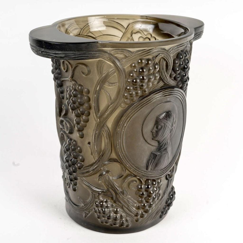 1922 René Lalique - Vase Seau à Champagne Saint Odile Verre Fumé Topaze 