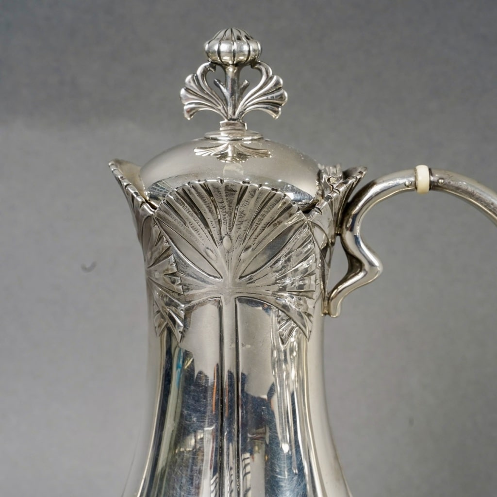 1900 Alphonse Debain - Service Thé Café Art Nouveau Papyrus Argent Massif 