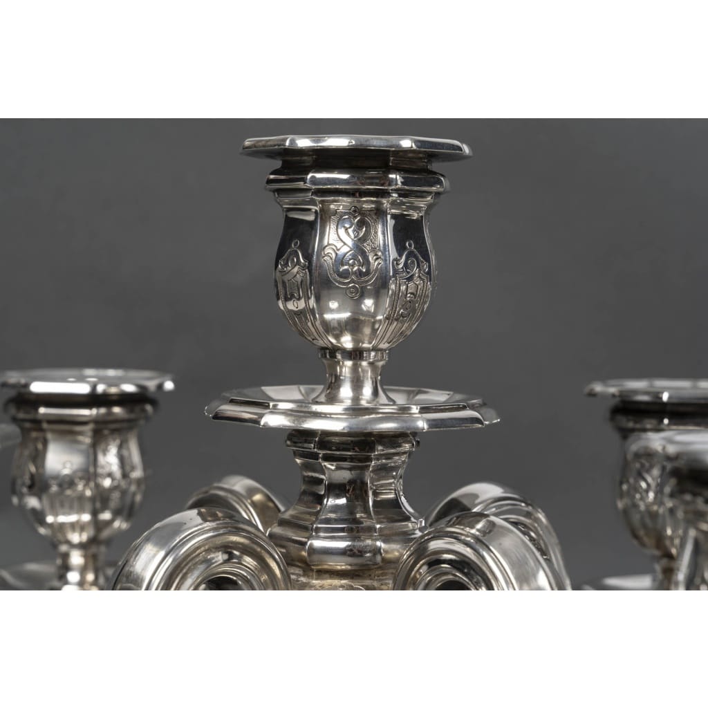 Orfèvre TETARD – Paire de Candélabres 5 lumières en argent massif XXe 