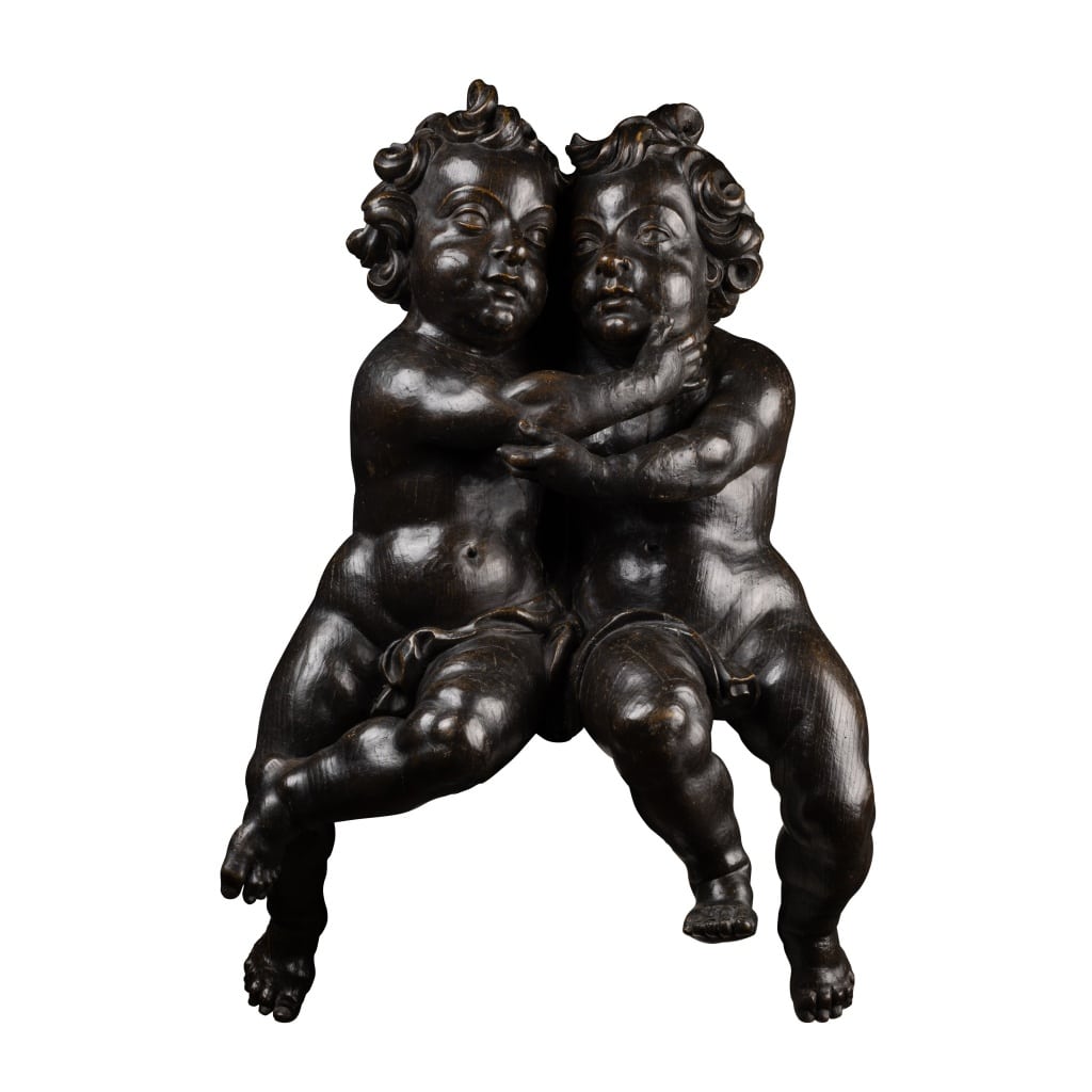 Amours enlacés en chêne sculpté – Flandres XVIIe siècle 