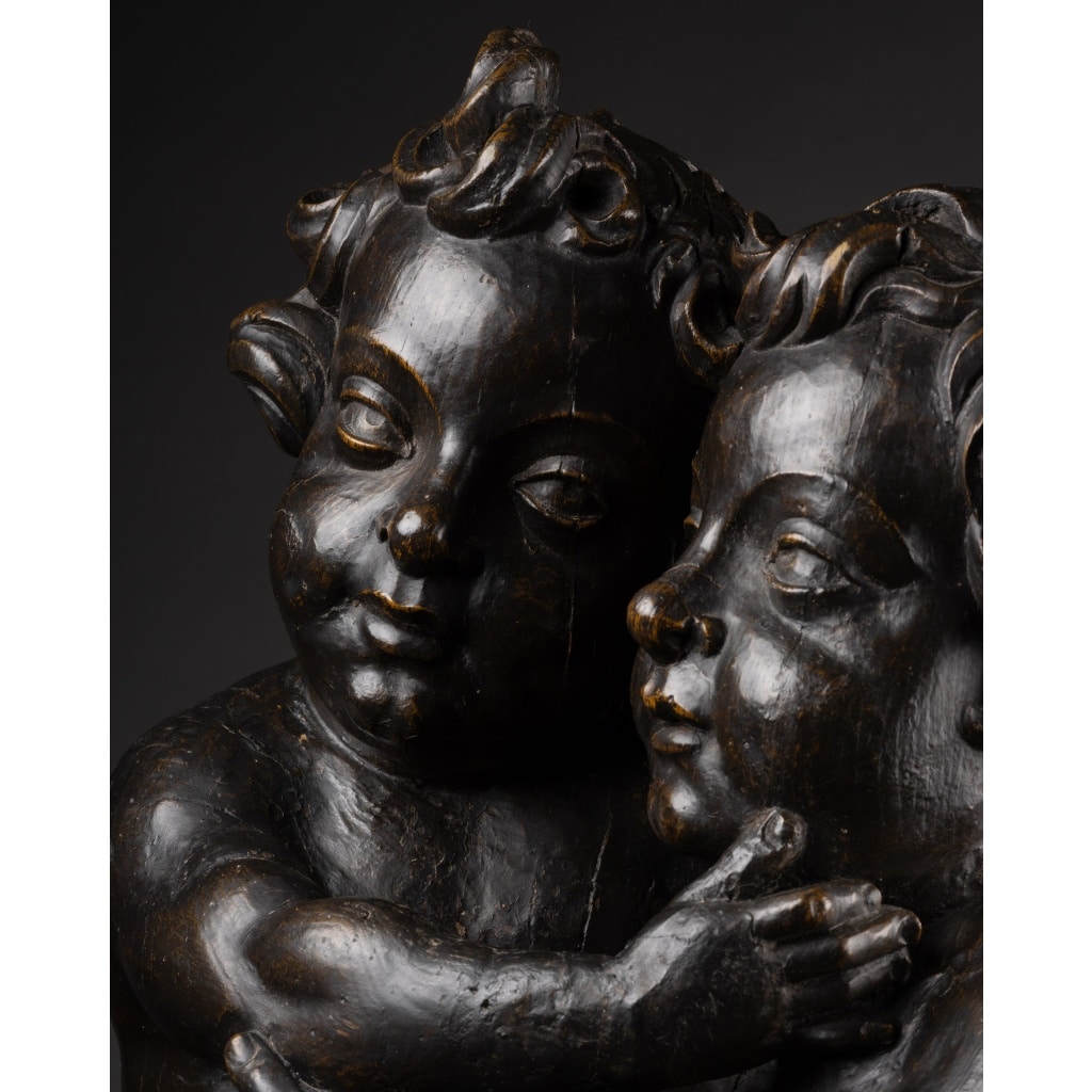 Amours enlacés en chêne sculpté – Flandres XVIIe siècle 