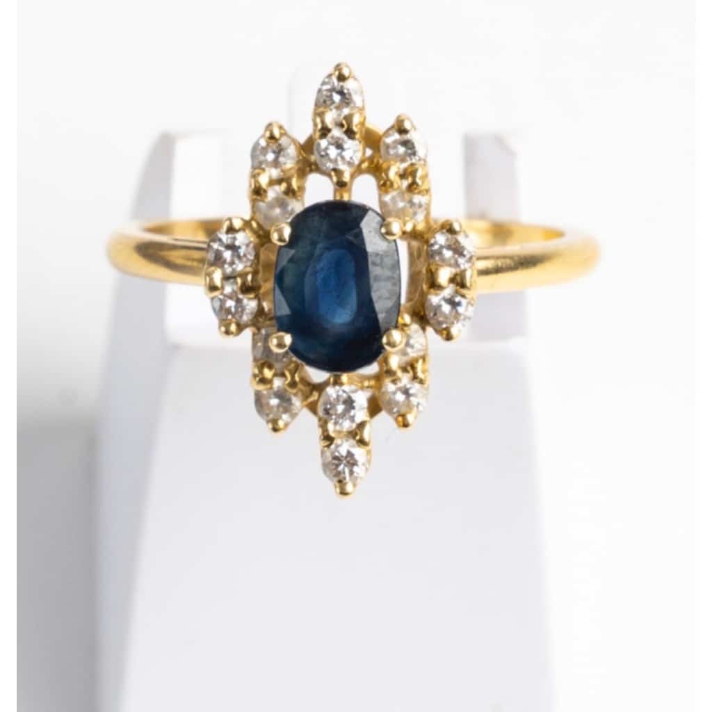 Bague Marquise Or jaune et Saphir 