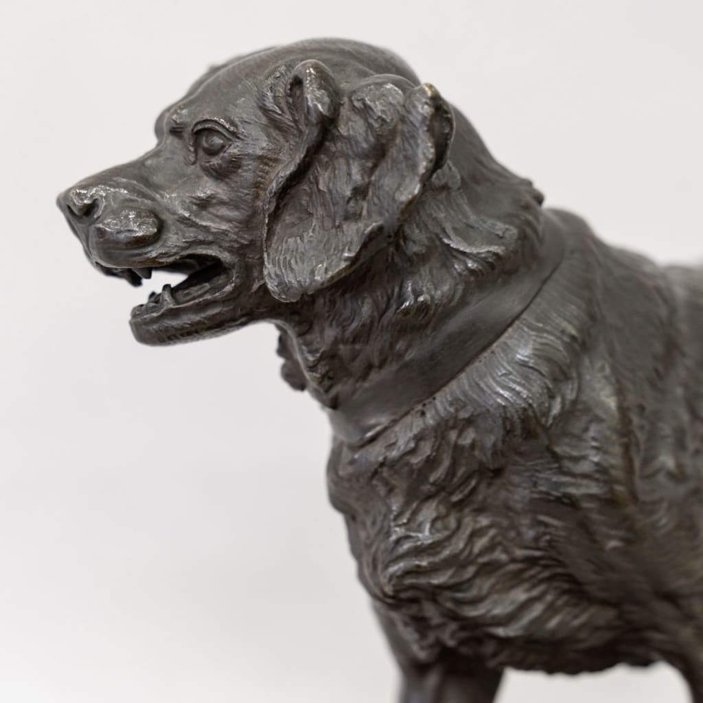 Sculpture - Chien épagneul à l'arrêt , Paul - Édouard Delabrièrre (1829-1912) - Bronze 