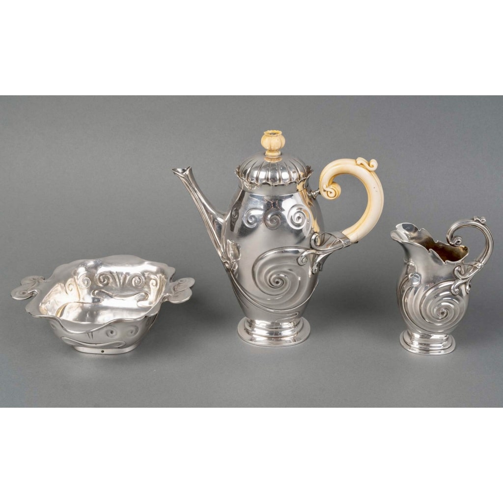 1900 Bonvallet Et Cardeilhac - Service Thé Café Art Nouveau Argent Massif Et Ivoire 