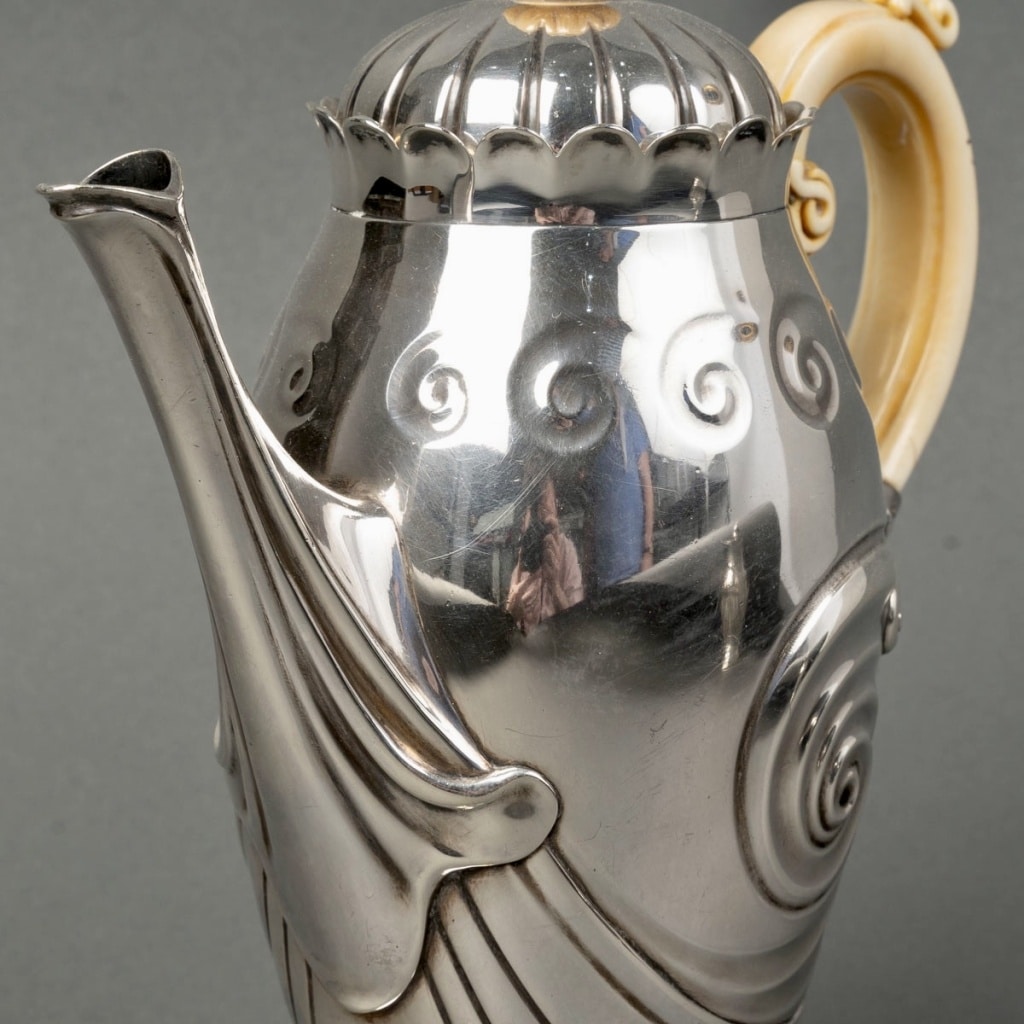 1900 Bonvallet Et Cardeilhac - Service Thé Café Art Nouveau Argent Massif Et Ivoire 