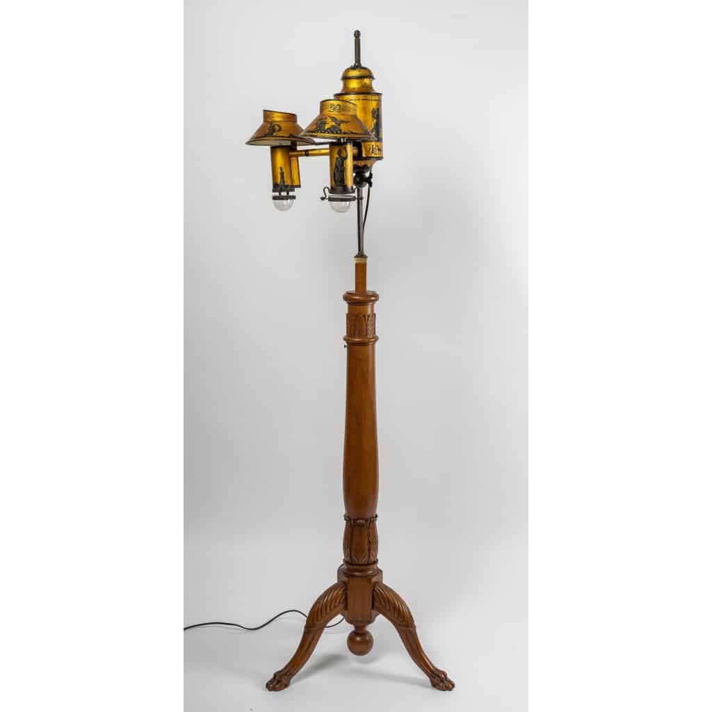 Lampe à Quinquet montée sur piétement en acajou époque Empire vers 1810 