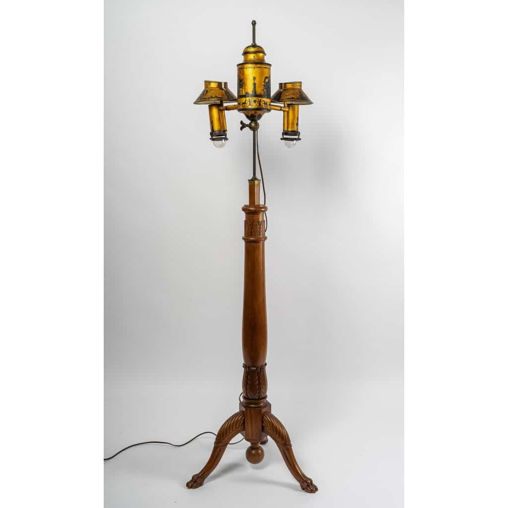 Lampe à Quinquet montée sur piétement en acajou époque Empire vers 1810 