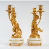 Paire de candélabres de style Louis XVI en bronze doré Amour et Faune d’après Clodion et Delarue vers 1850-1860 