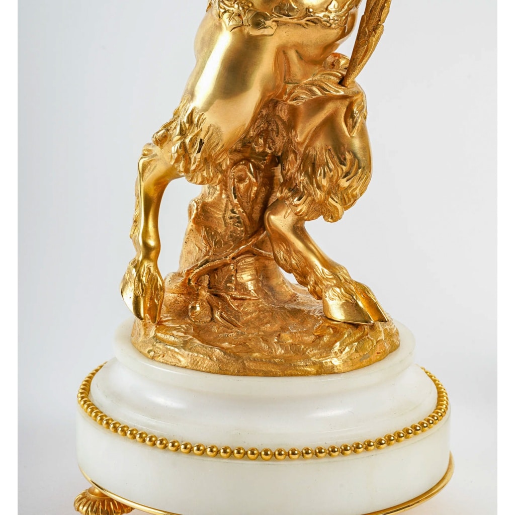 Paire de candélabres de style Louis XVI en bronze doré Amour et Faune d’après Clodion et Delarue vers 1850-1860 