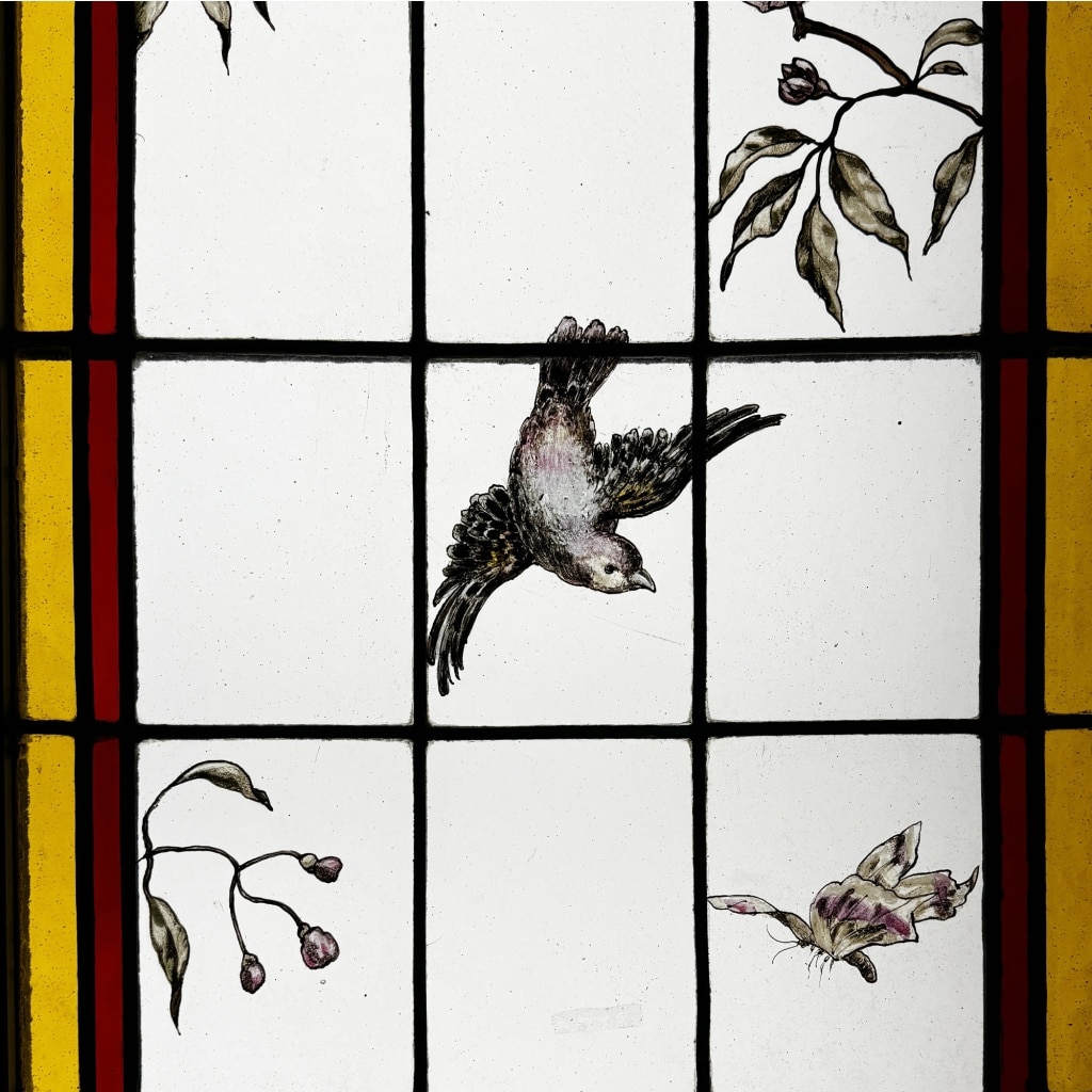 Vitraux aux fleurs et oiseaux (223 x 180 cm) 