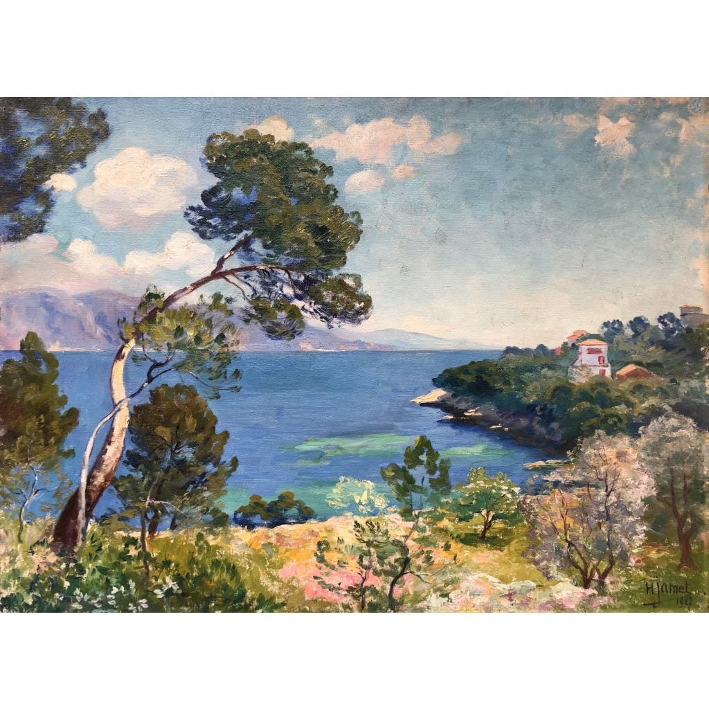 JAMET Henri Le Cap Ferrat en 1927 Huile sur toile signée et datée 1927 certificat d’authenticité 