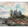 LEBOURG Albert Notre Dame de Paris vue du quai de la Tournelle en automne Huile sur toile signée Certificat d’authenticité 