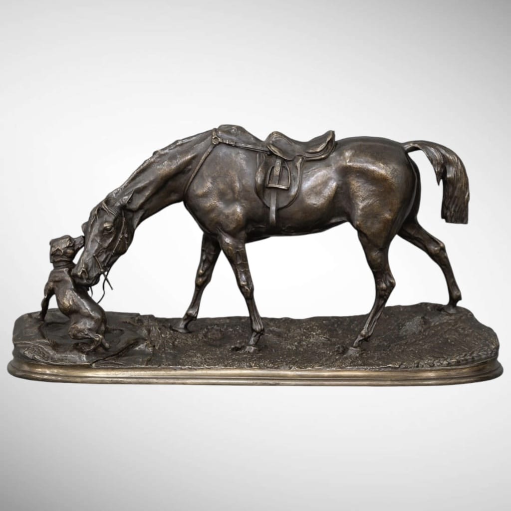 Groupe En Bronze "Jument À L’ Écurie Jouant Avec Un Chien" , Pierre - Jules Mêne (1810-1879) 