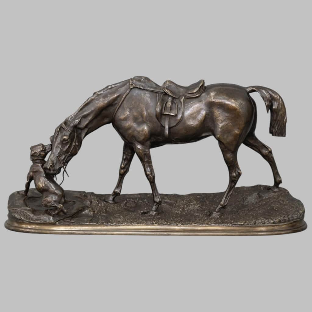 Groupe En Bronze "Jument À L’ Écurie Jouant Avec Un Chien" , Pierre - Jules Mêne (1810-1879) 