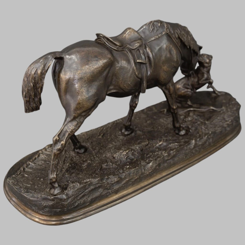 Groupe En Bronze "Jument À L’ Écurie Jouant Avec Un Chien" , Pierre - Jules Mêne (1810-1879) 