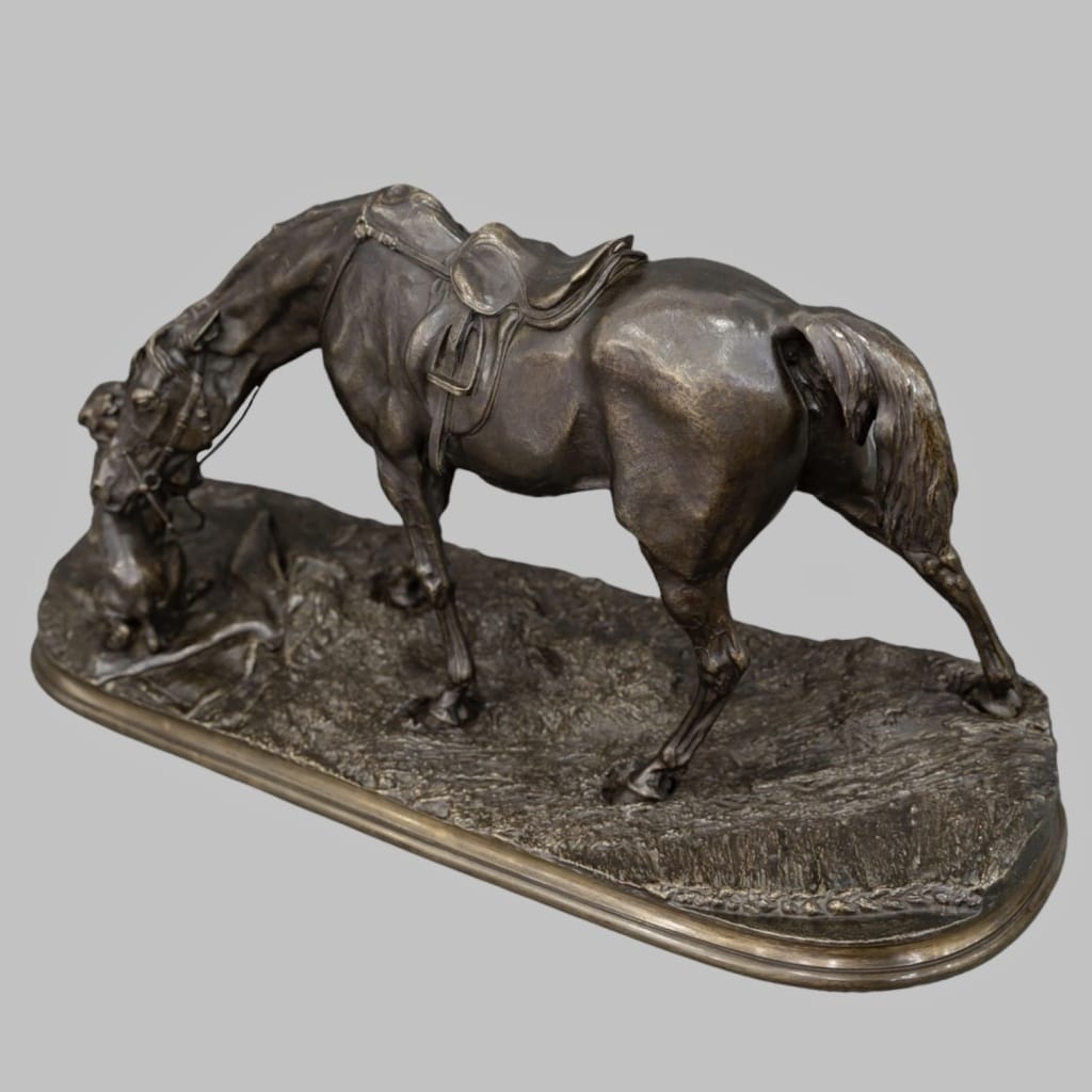 Groupe En Bronze "Jument À L’ Écurie Jouant Avec Un Chien" , Pierre - Jules Mêne (1810-1879) 