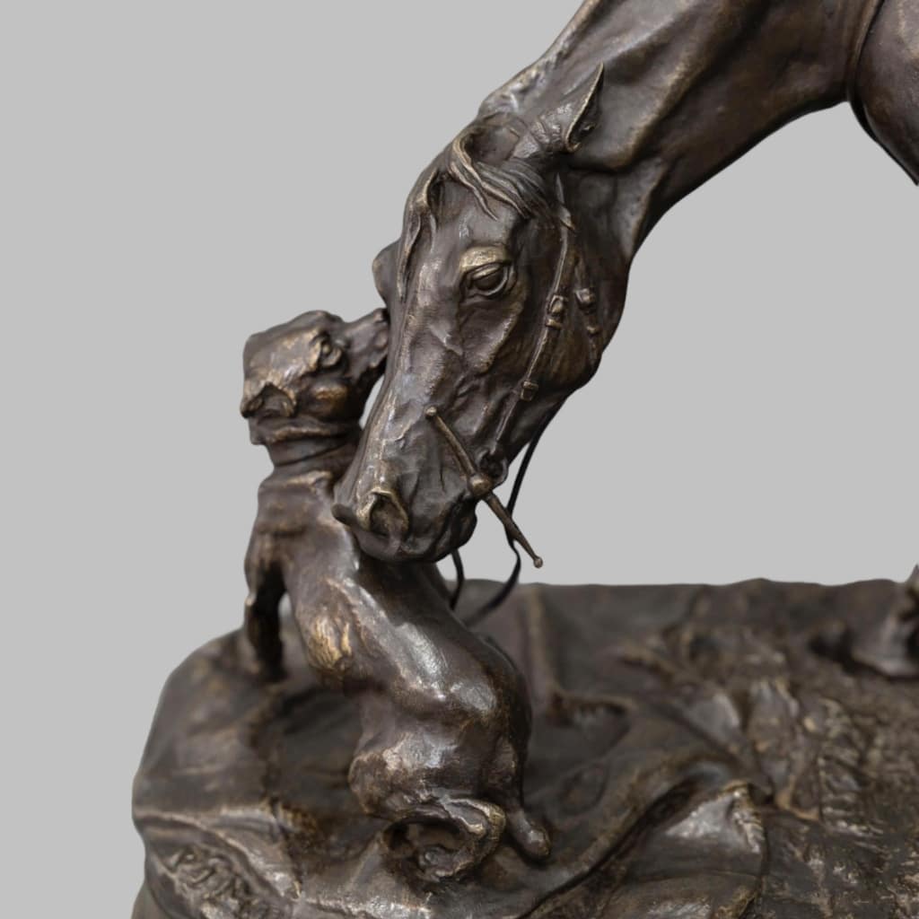 Groupe En Bronze "Jument À L’ Écurie Jouant Avec Un Chien" , Pierre - Jules Mêne (1810-1879) 