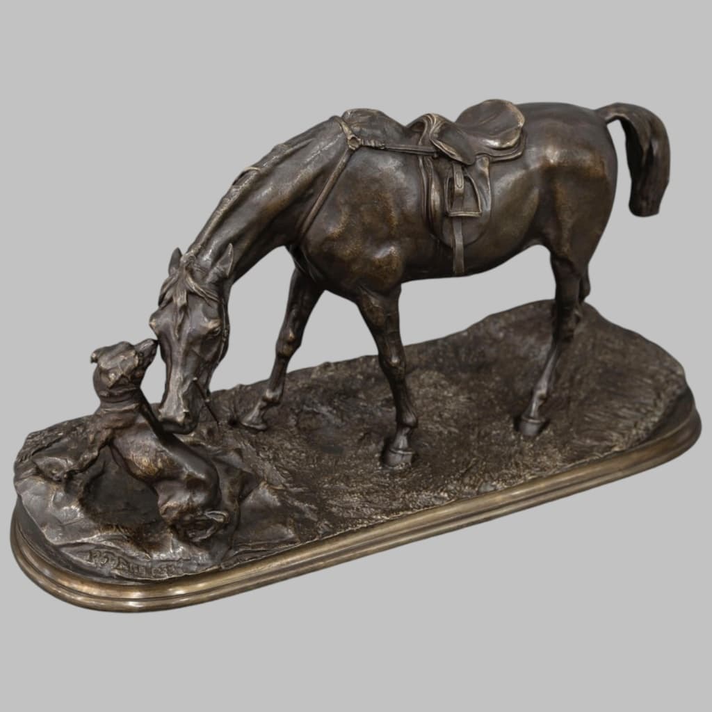 Groupe En Bronze "Jument À L’ Écurie Jouant Avec Un Chien" , Pierre - Jules Mêne (1810-1879) 