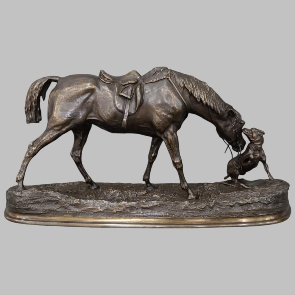 Groupe En Bronze "Jument À L’ Écurie Jouant Avec Un Chien" , Pierre - Jules Mêne (1810-1879) 