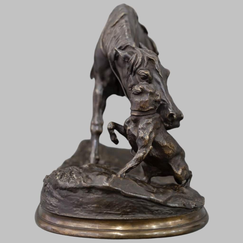 Groupe En Bronze "Jument À L’ Écurie Jouant Avec Un Chien" , Pierre - Jules Mêne (1810-1879) 