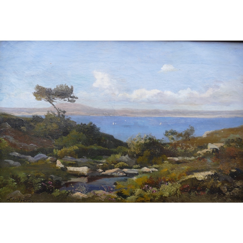 LANSYER Emmanuel Peinture 19ème Siècle Paysage De Méditerranée Huile Sur Toile Signée Datée Certificat 