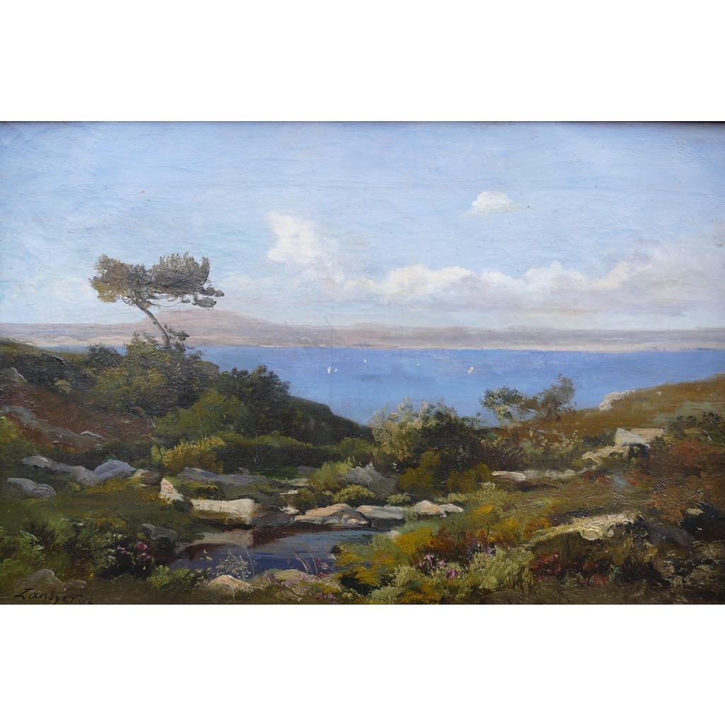 LANSYER Emmanuel Peinture 19ème Siècle Paysage De Méditerranée Huile Sur Toile Signée Datée Certificat 