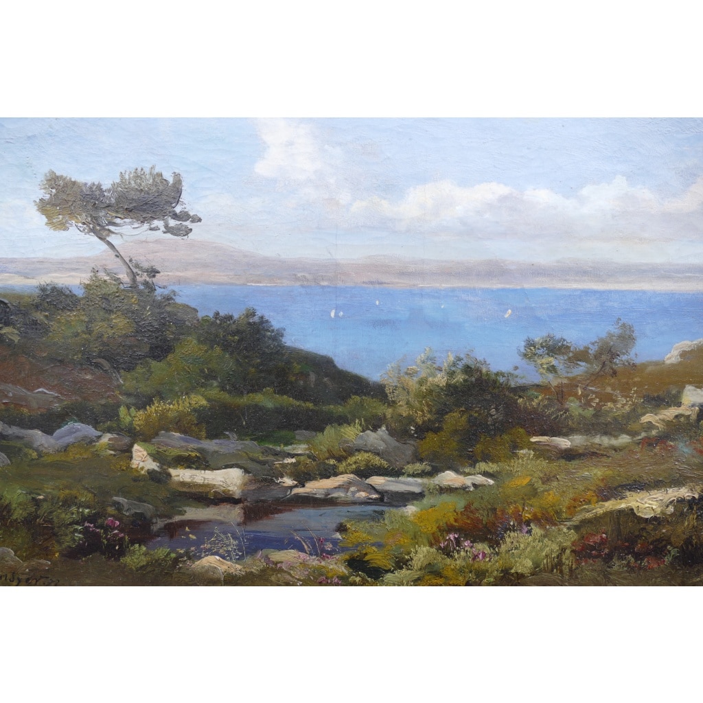 LANSYER Emmanuel Peinture 19ème Siècle Paysage De Méditerranée Huile Sur Toile Signée Datée Certificat 