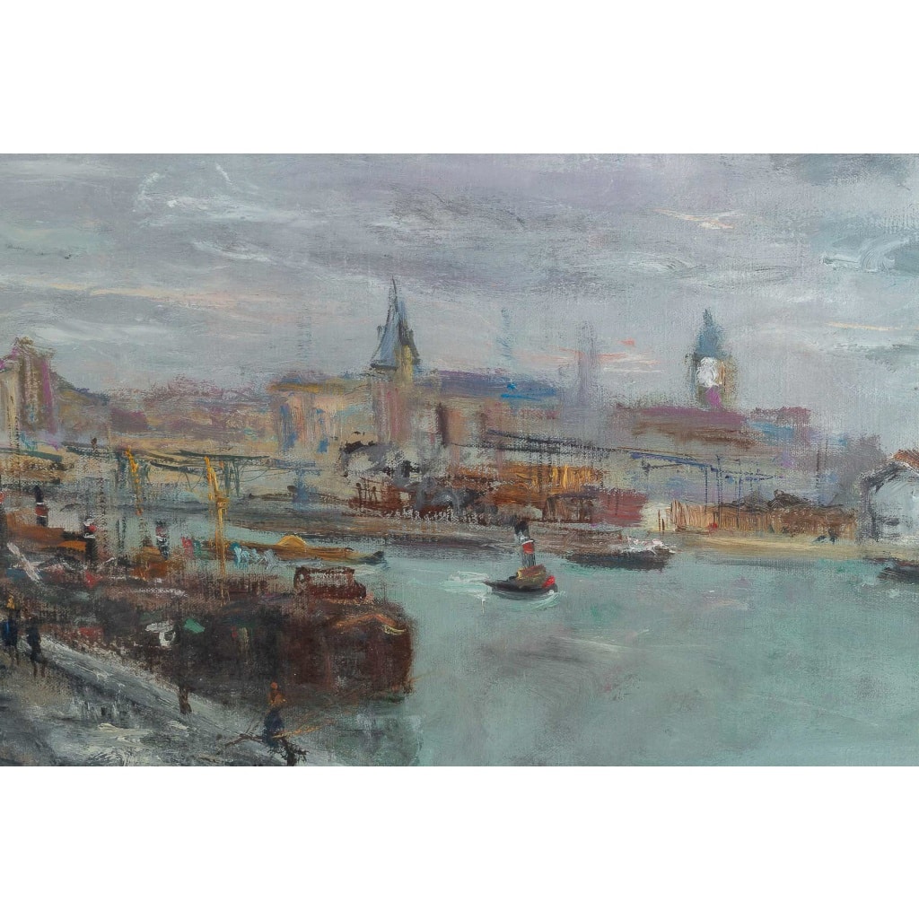 Serge Belloni (1925-2005) Le peintre de Paris » - Les Quais de Seine à Paris huile sur toile vers 1960 