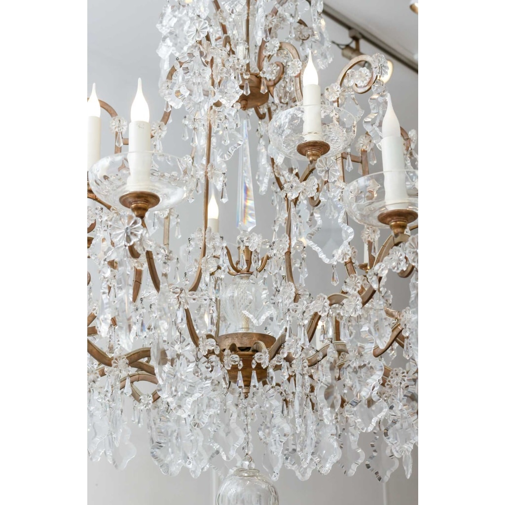 Lustre Rare en Cristal Taillé à la Main – Italie, XVIIIe Siècle, avec Détails en Bronze 