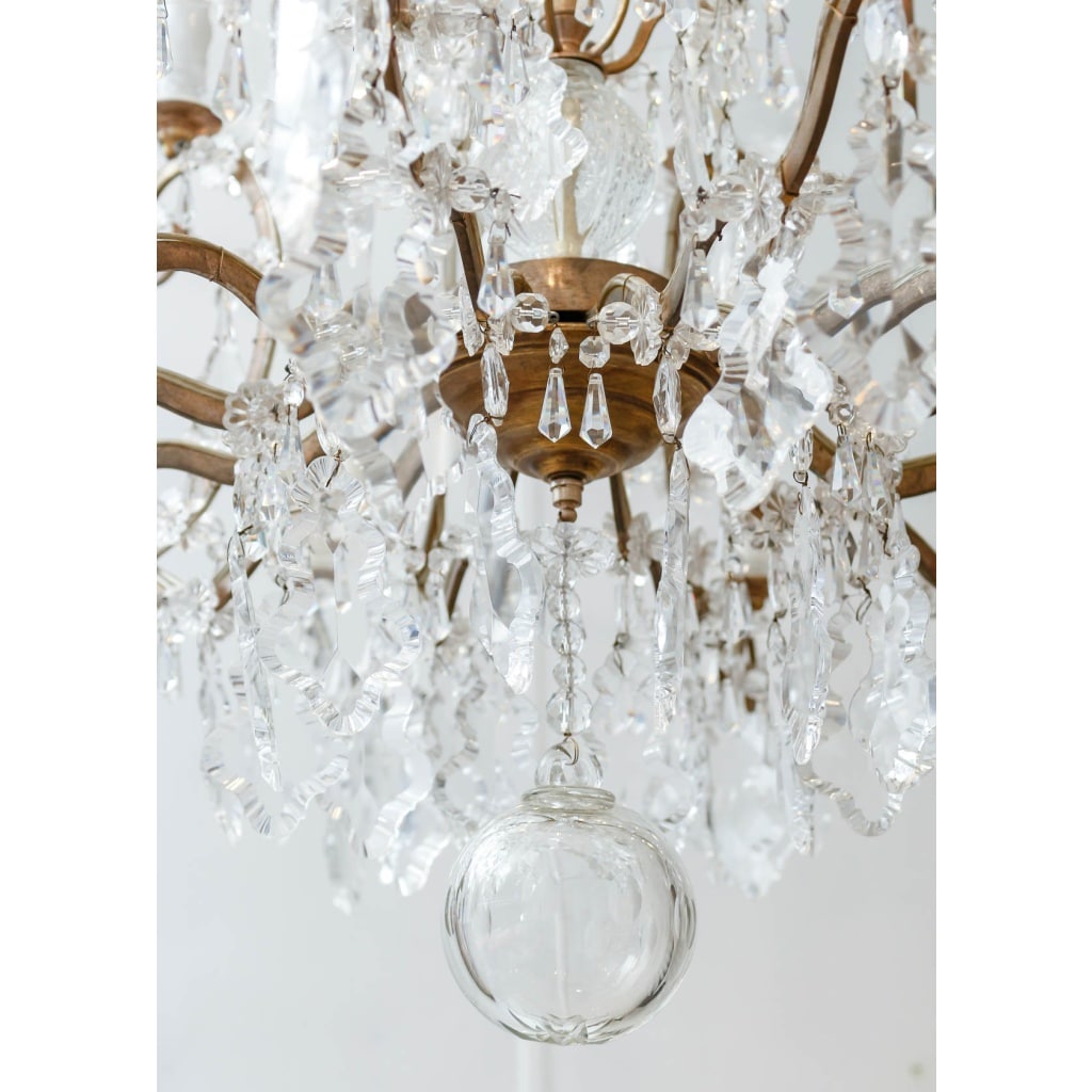 Lustre Rare en Cristal Taillé à la Main – Italie, XVIIIe Siècle, avec Détails en Bronze 