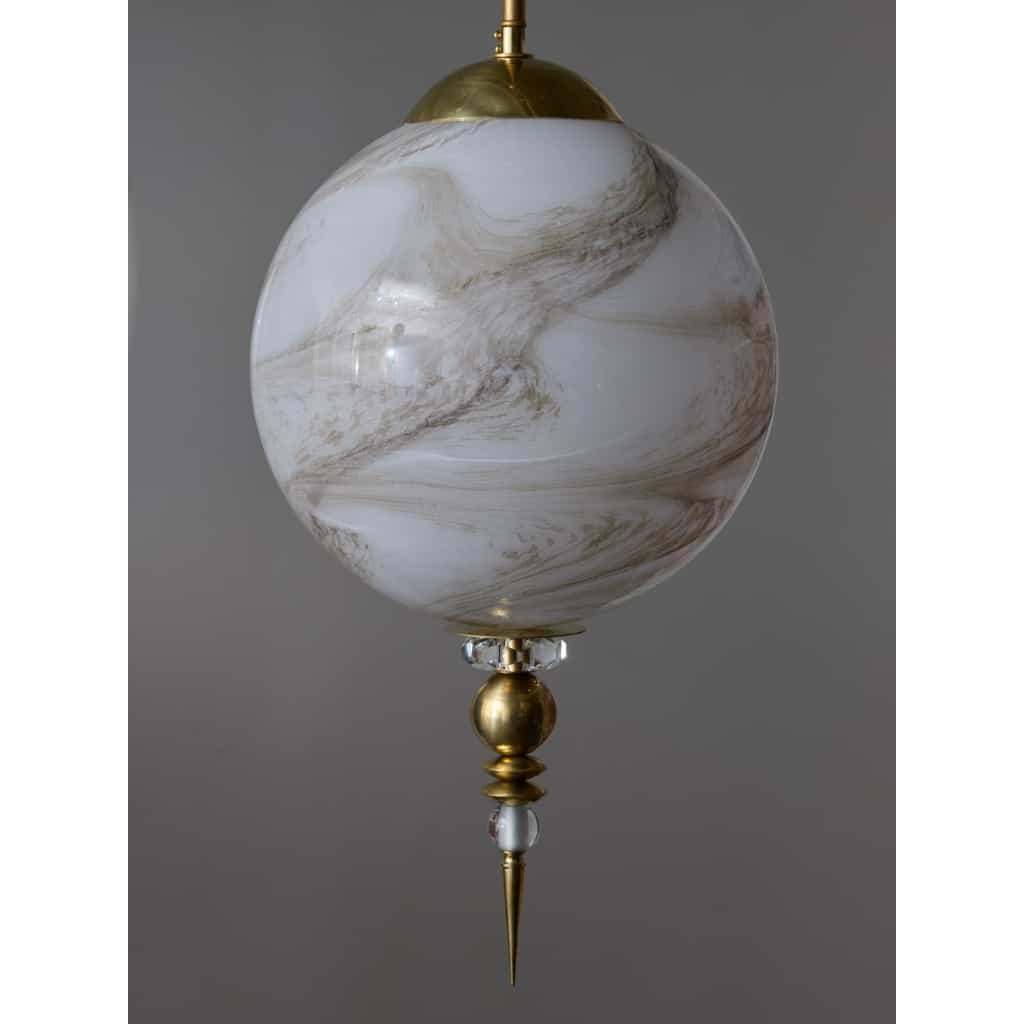 Suspensions in Brass with Painted Glass Globes 