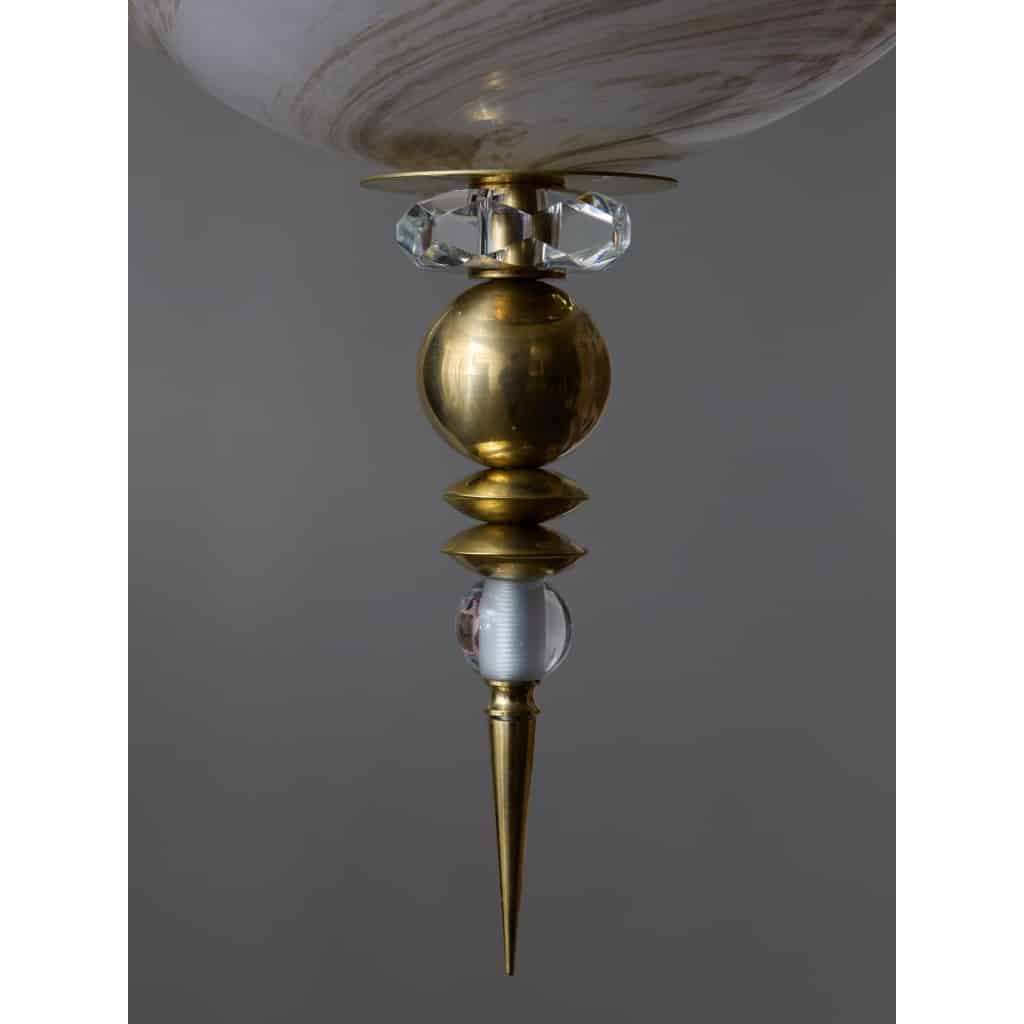 Suspensions in Brass with Painted Glass Globes 