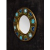 Round Mithe Espelt Ceramic Mirror with Blue Flower Decors 