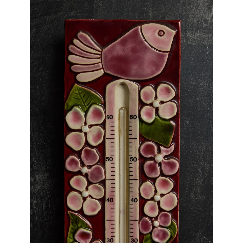 Ceramic Thermometer by Mithé Espelte with Bird Decor 