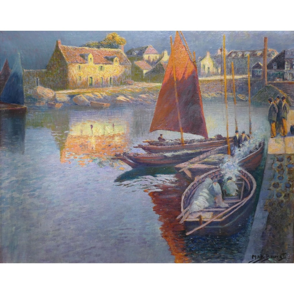 BOUVET Max Peinture Française Marine 20ème Siècle Petit Port Breton Huile Sur toile Signée Certificat 