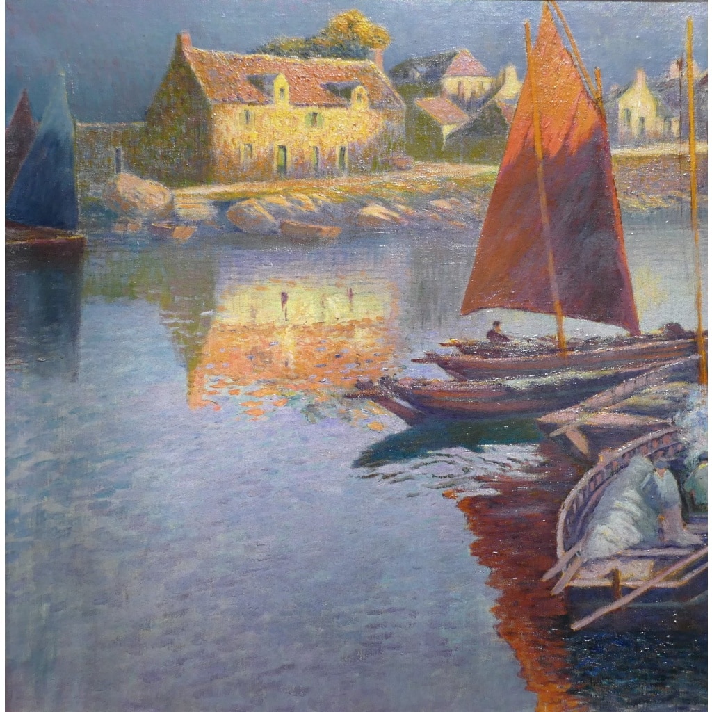 BOUVET Max Peinture Française Marine 20ème Siècle Petit Port Breton Huile Sur toile Signée Certificat 