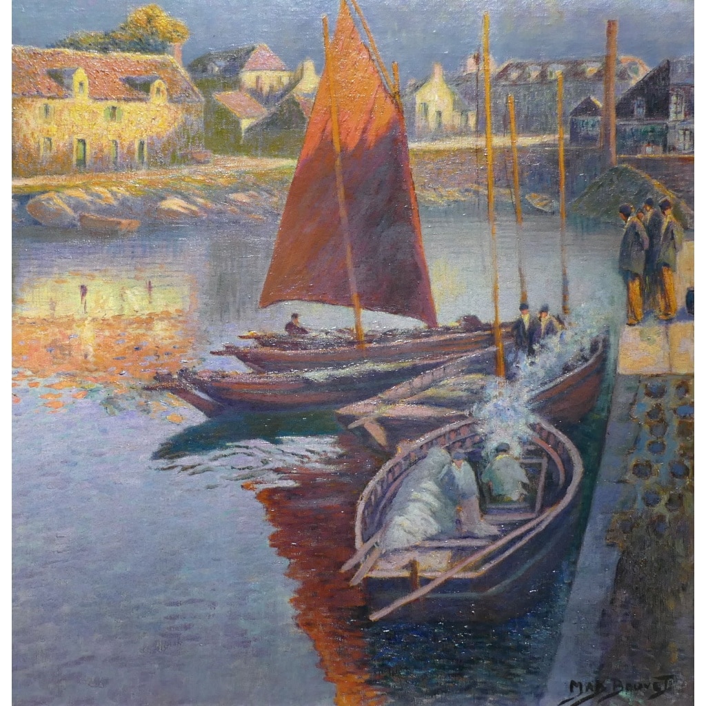 BOUVET Max Peinture Française Marine 20ème Siècle Petit Port Breton Huile Sur toile Signée Certificat 