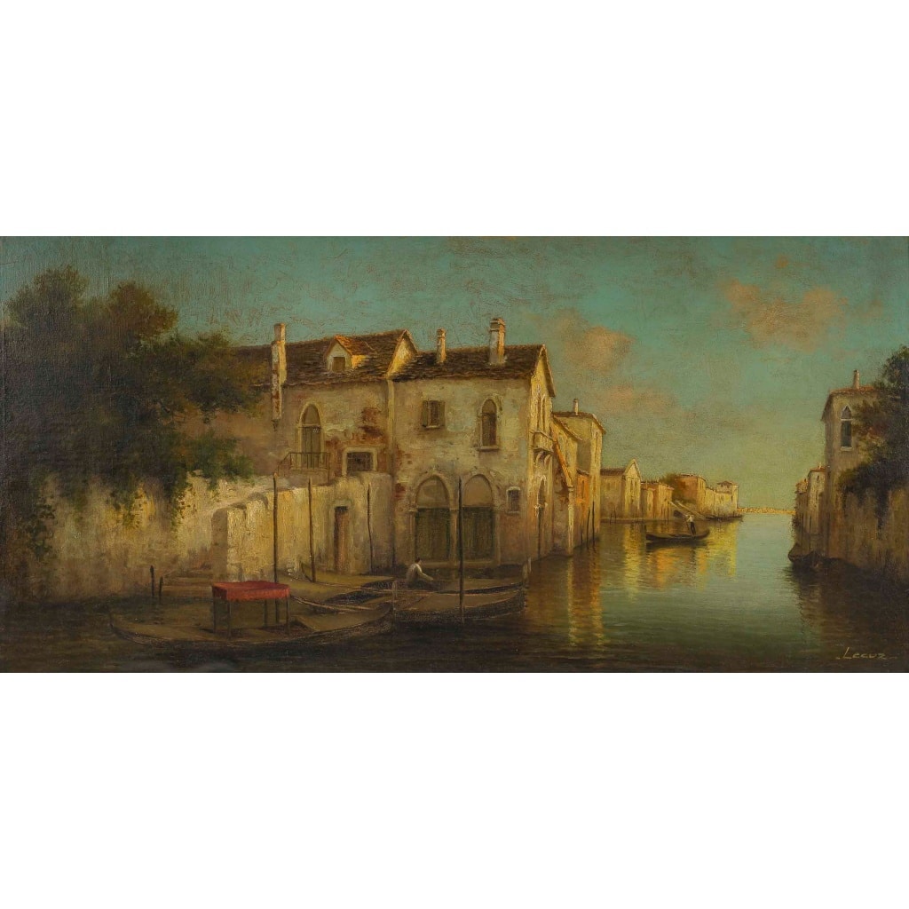 Alphonse Lecoz Venise et ses Canaux huile sur toile vers 1890-1900 