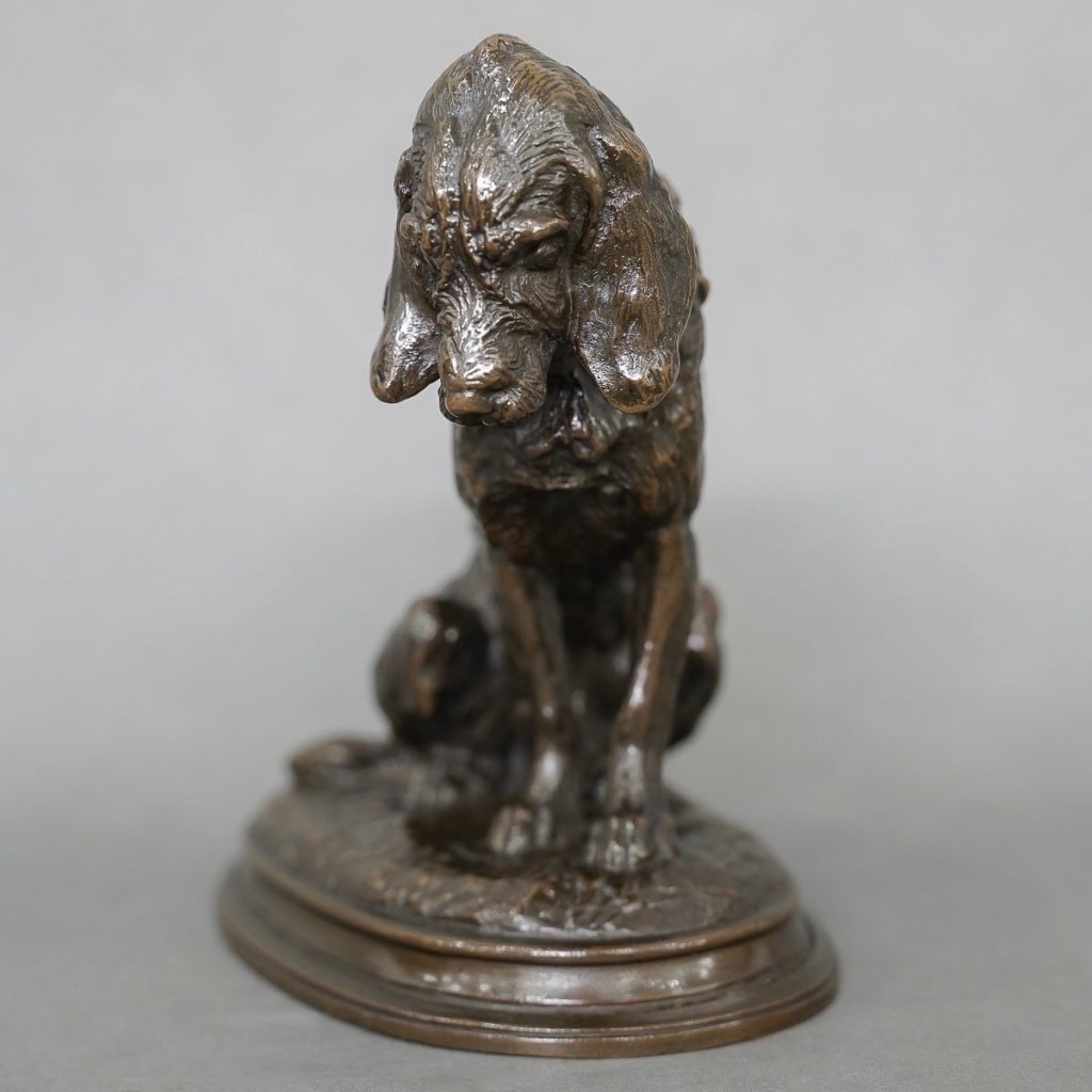 Sculpture - Chien Terrier Assis , Emmanuel Frémiet (1824-1910) - Bronze 