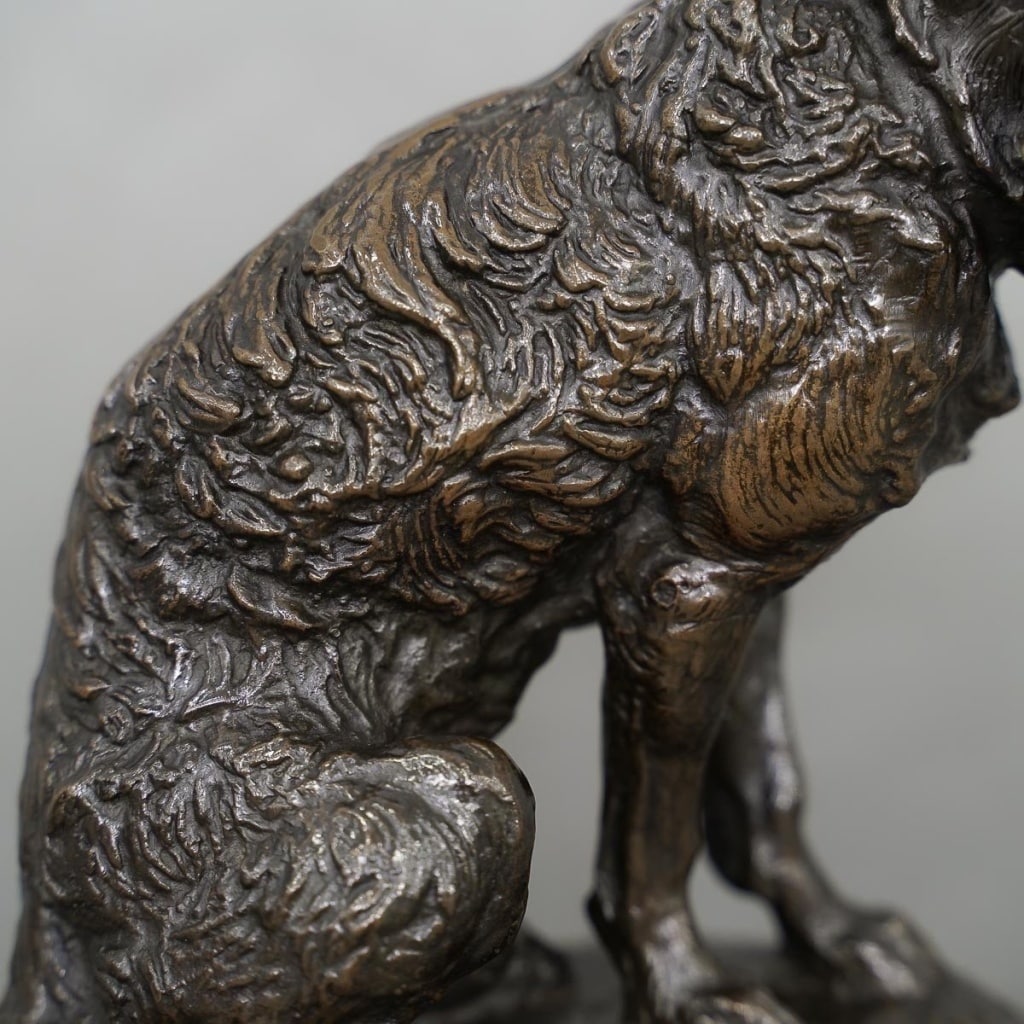 Sculpture - Chien Terrier Assis , Emmanuel Frémiet (1824-1910) - Bronze 