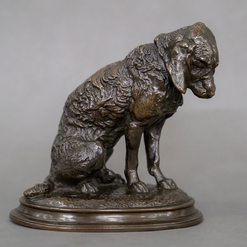 Sculpture - Chien Terrier Assis , Emmanuel Frémiet (1824-1910) - Bronze 