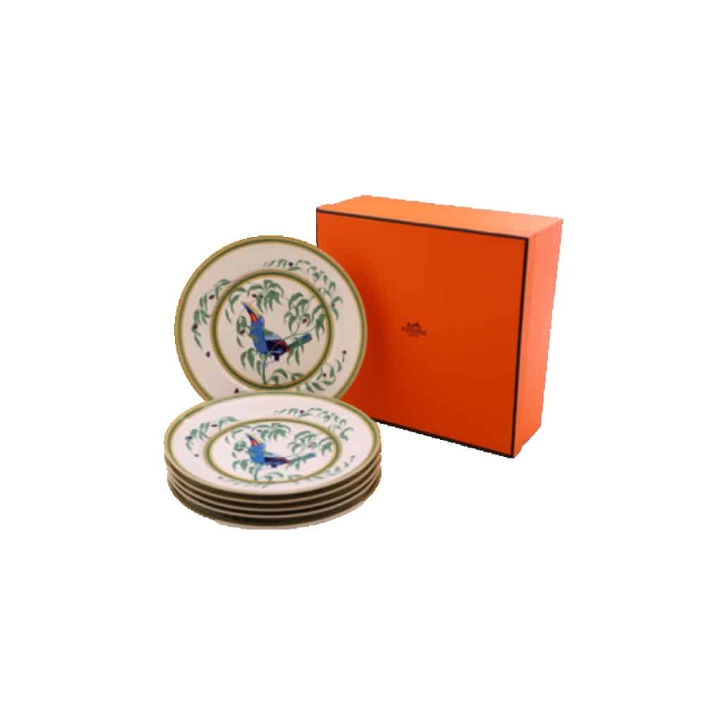 HERMES -"Les Toucans" Six Assiettes de Table 