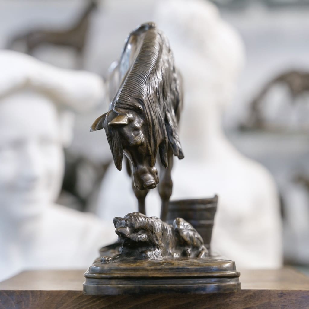 SCULPTURE - CHEVAL ET CHIEN A L’ÉCURIE , HENRI - ALFRED JACQUEMART (1824-1896) - BRONZE 