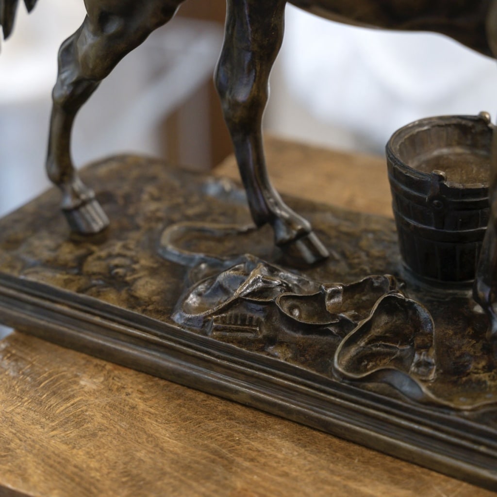 SCULPTURE - CHEVAL ET CHIEN A L’ÉCURIE , HENRI - ALFRED JACQUEMART (1824-1896) - BRONZE 