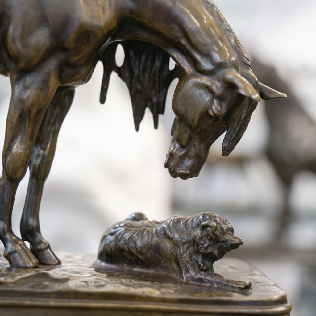 SCULPTURE - CHEVAL ET CHIEN A L’ÉCURIE , HENRI - ALFRED JACQUEMART (1824-1896) - BRONZE 