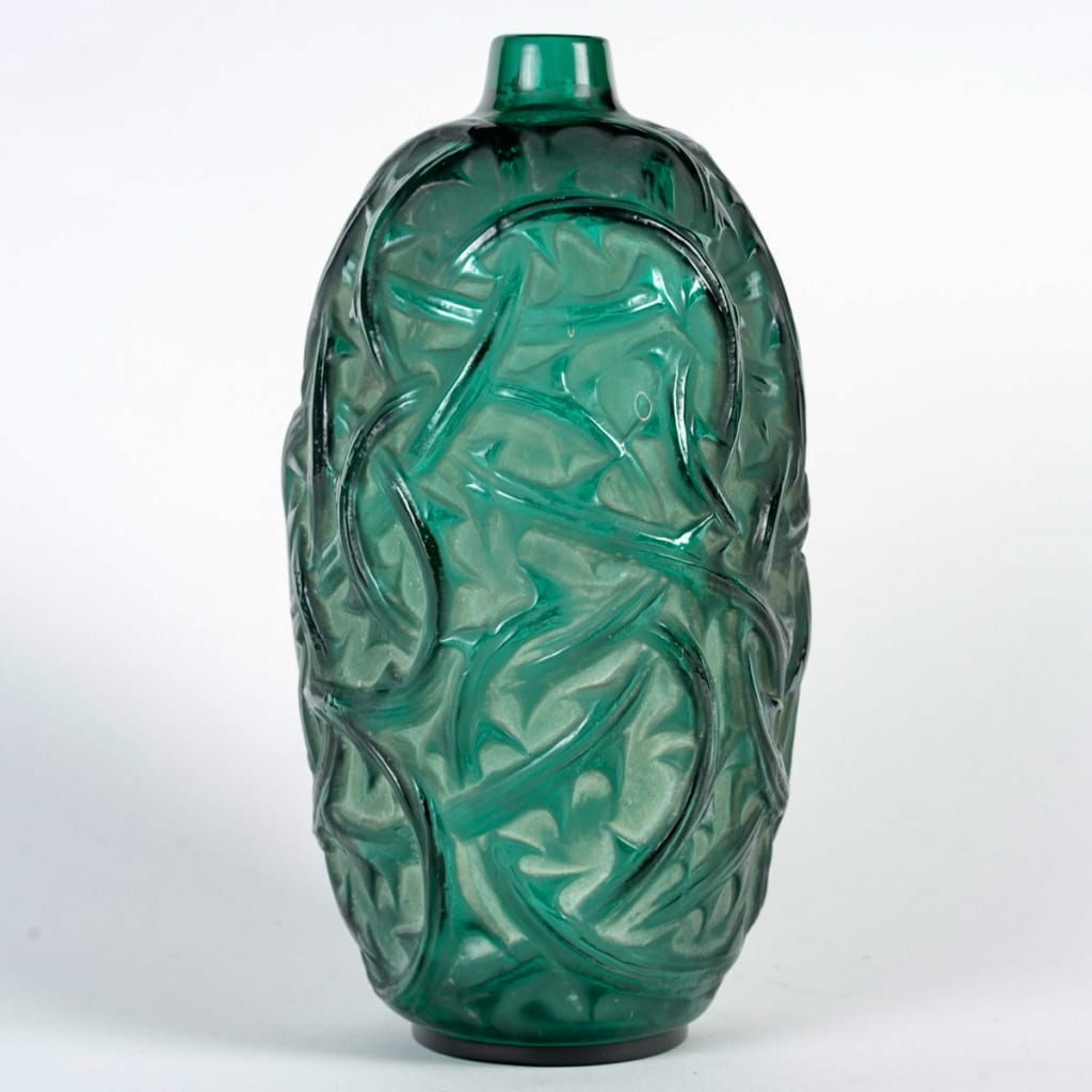 Vase "Ronces" verre vert émeraude patiné blanc de René LALIQUE 