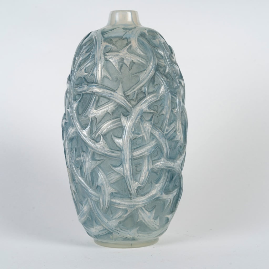 Vase "Ronces" verre opalescent patiné bleu de René LALIQUE 