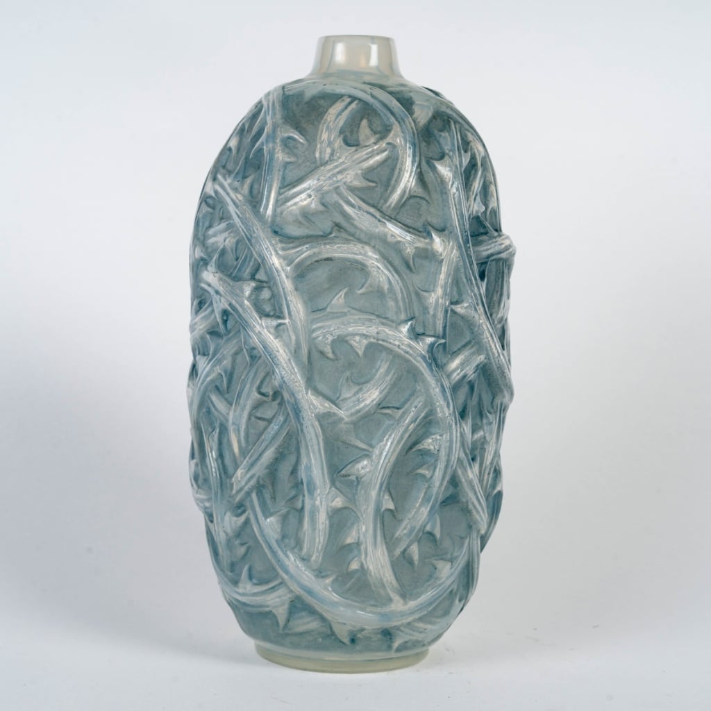 Vase "Ronces" verre opalescent patiné bleu de René LALIQUE 