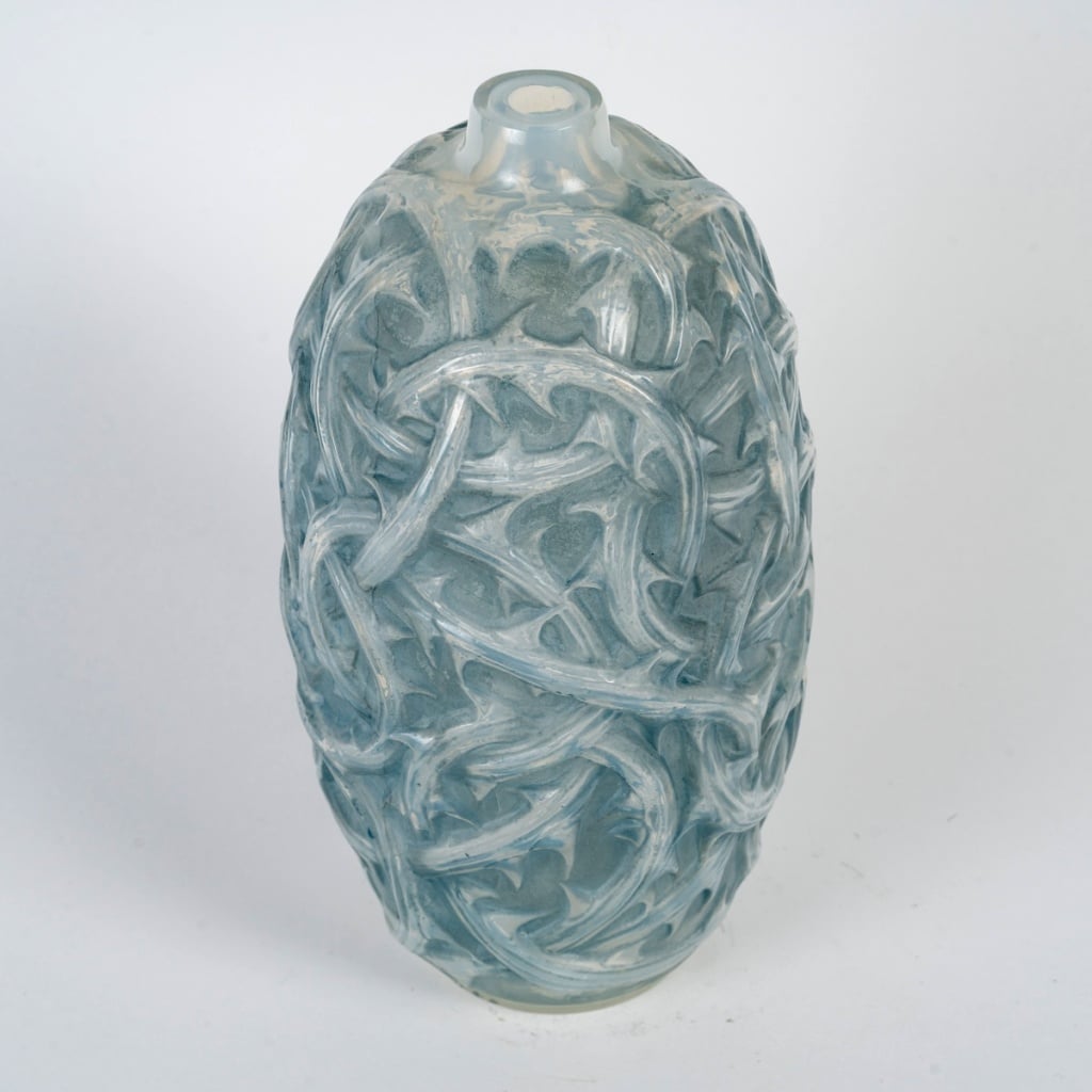 Vase "Ronces" verre opalescent patiné bleu de René LALIQUE 