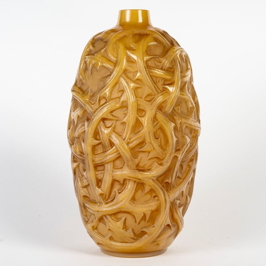 Vase "Ronces" verre butterscotch patiné sépia de René LALIQUE 